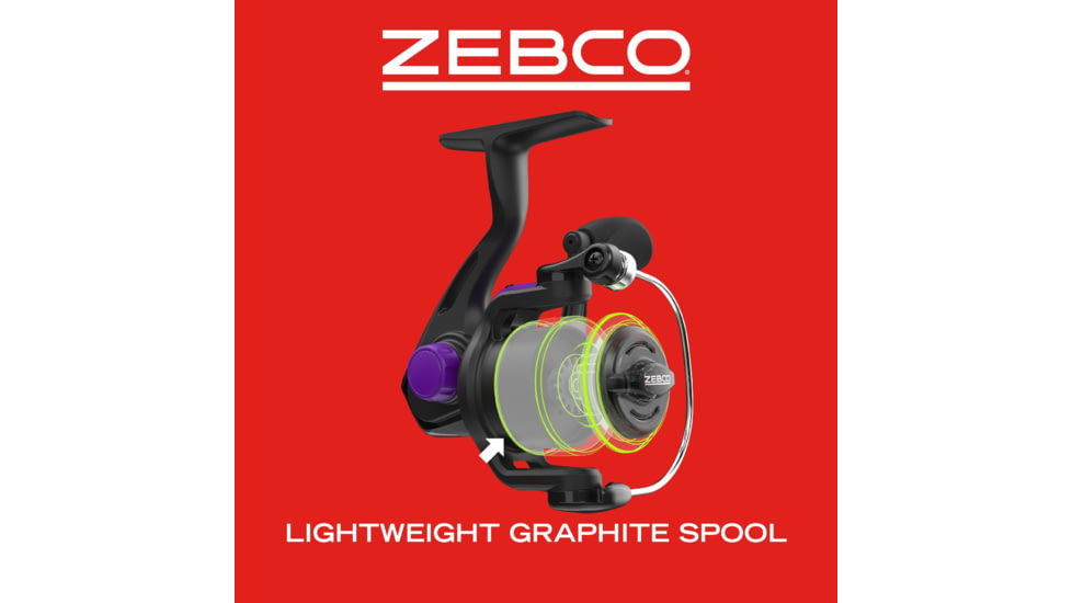 Zebco Dock Demon Spinning Reel and Rod Combo, 30in 1-PC Fiberglass Pole, EVA Rod Handle, SZ 10 Reel, train Drag, Pre-Spooled w/ 6lb Zebco Line, Purple, DOCKPRSP301M.FB6