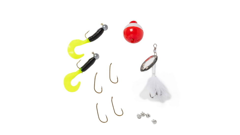 Zebco Pond Fishing Tackle Dial Pack, 14 Pieces, Hooks, Sinkers, Bobber, Jig Heads, Inline Spinner, Paddle Tail Grubs, Rotating Carabiner, Rotating Locking Clear Plastic Lid, Red, ZPONDIALPACK.CP4