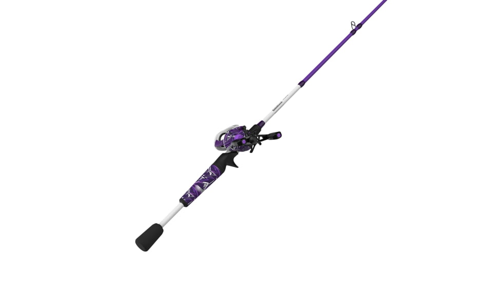 Zebco Roam Baitcast Reel and Rod Combo, 6ft 6in 2-PC Fiberglass Pole w/ Split-Grip MaxTac Handle, Lightweight Graphite Frame, RH Retrieve, Purple, ROAMPR100662MH.NS3