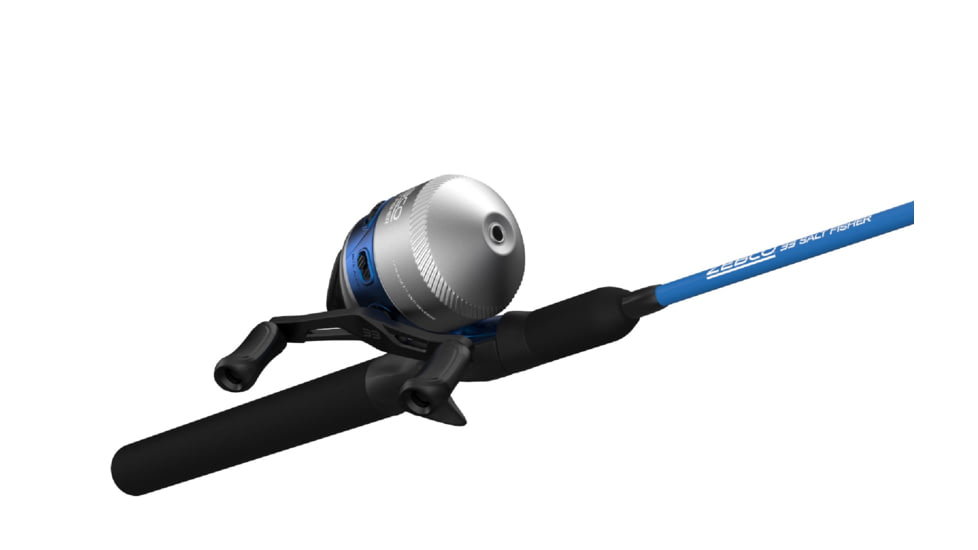 Zebco Salt Fisher 33 Spincast Reel and Rod Combo, 6ft 6in 2-PC Medium-Heavy, Moderate-Fast Fiberglass Rod, Interchangeable Retrieve, 12lb Line, Blue/Silver, SF33N662MH.NS3