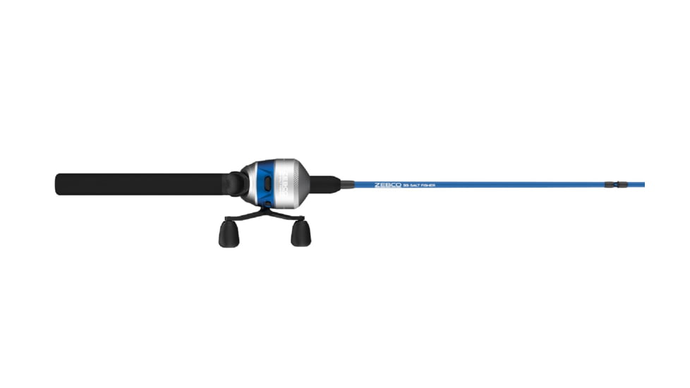 Zebco Salt Fisher 33 Spincast Reel and Rod Combo, 6ft 6in 2-PC Medium-Heavy, Moderate-Fast Fiberglass Rod, Interchangeable Retrieve, 12lb Line, Blue/Silver, SF33N662MH.NS3