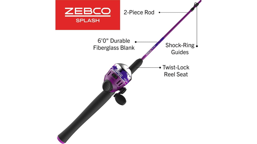 Zebco Splash Spincast Combo, 2 Piece, 6 ft, Purple, SPLPRSC602MB.NS4