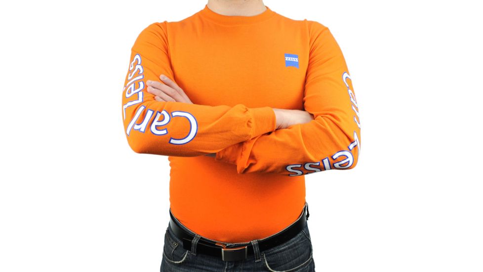 Zeiss Gear Long Sleeve T-Shirt Carl Zeiss on Sleeve, Logo on Front Left Chest, Orange, Large G2400orangeL