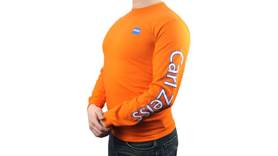 Zeiss Gear Long Sleeve T-Shirt Carl Zeiss on Sleeve, Logo on Front Left Chest, Orange, Large G2400orangeL