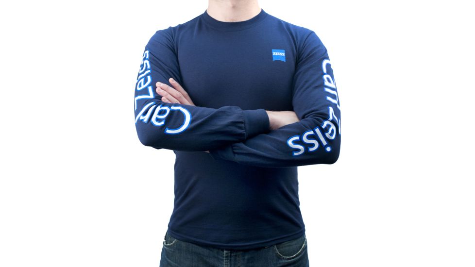 Zeiss Gear Long Sleeve T-Shirt Carl Zeiss on Sleeve, Logo on Front Left Chest, Blue, Large
