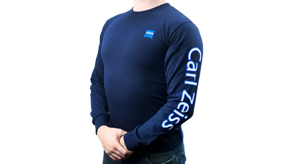 Zeiss Gear Long Sleeve T-Shirt Carl Zeiss on Sleeve, Logo on Front Left Chest, Blue, Large