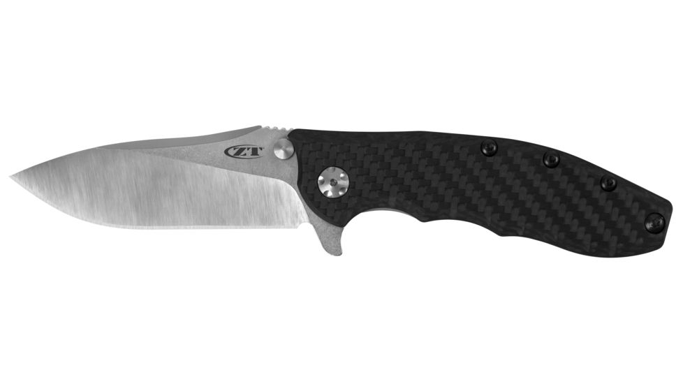 Zero Tolerance Rick Hinderer Folding Knife,3.5in CPM-20CV Steel, Stonewashed and Satin Finish Blade, Carbon Fiber Front, Stonewashed Titanium Back Handle 0562CF