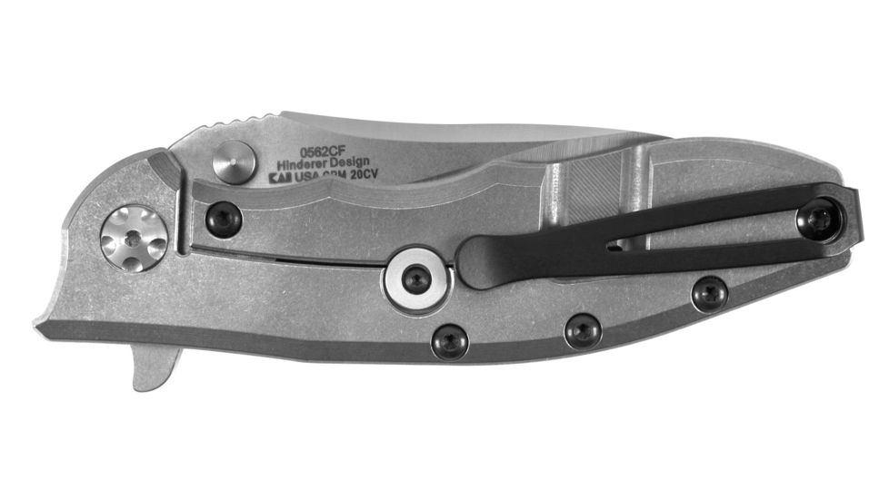 Zero Tolerance Rick Hinderer Folding Knife,3.5in CPM-20CV Steel, Stonewashed and Satin Finish Blade, Carbon Fiber Front, Stonewashed Titanium Back Handle 0562CF