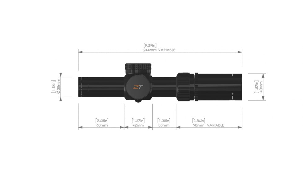 ZeroTech Optics The Vengeance 1-6x24mm Riflescope, 1.18in Tube, Second Focal Plane, RAR SFP Illuminated Reticle, Black, VG1624-IR