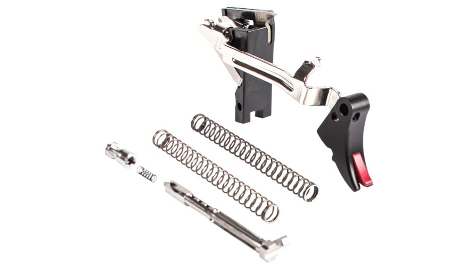 ZEV Technologies Fulcrum Adjustable Ultimate Pistol Trigger, Glock 17/17L/19/19C/26/34, Curved, 3lb, Black/Red, FUL-ADJ-ULT-9-B-R