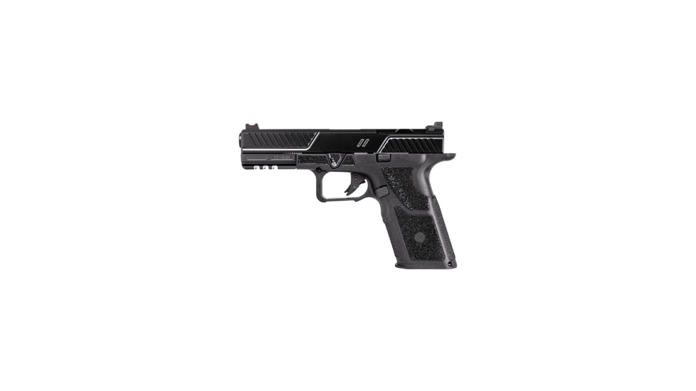ZEV Technologies OZ9-Combat Pistol, 9mm Luger, 4.48 in barrel, black polymer frame, integrated polymer grip, recoil operated semi-automatic, striker single-action, Glock-style trigger safety, fiber-optic front, 17 round magazine, ZEV-OZ9-CBT-FRRMPG