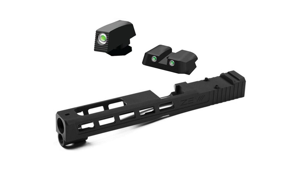 ZEV Technologies Dragonfly Stripped Gen 4 Pistol Slide,Black G17 Absolute Cowitness W/ Hiviz Tritium Nitesight Set Green W/White Outline