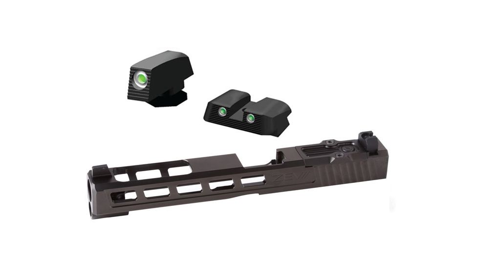 ZEV Technologies Dragonfly Stripped Gen 4 Pistol Slide,Black G34 Absolute Cowitness W/ Hiviz Tritium Nitesight Set Green W/White Outline