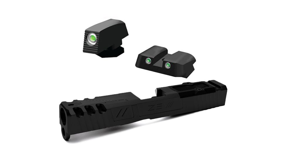ZEV Technologies Z19 Spartan Black 3rd Gen Stripped Slide with RMR Cover Plate W/ Hiviz Tritium Nitesight Set Green W/White Outline