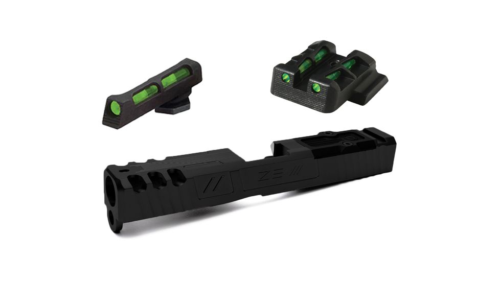 ZEV Tech Z19 Spartan Blk Gen 3 Stripped RMR Cover W/ HiViz LITEWAVE Rear Sight &amp; Fiber Optic Front Sight Red/Green