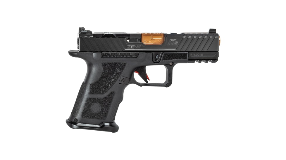 ZEV Technologies OZ9C Elite Hyper-Comp Compact Pistol, Black Polymer Frame, Compensated Bronze Barrel, In, 9mm, Striker Single Action, 15-Round Magazine ZT-OZ9C-CPTHYPBBRZ-FRRMPG