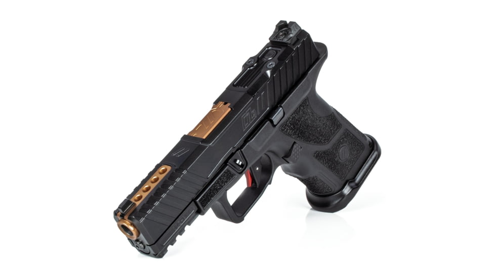 ZEV Technologies OZ9C Elite Hyper-Comp Compact Pistol, Black Polymer Frame, Compensated Bronze Barrel, In, 9mm, Striker Single Action, 15-Round Magazine ZT-OZ9C-CPTHYPBBRZ-FRRMPG