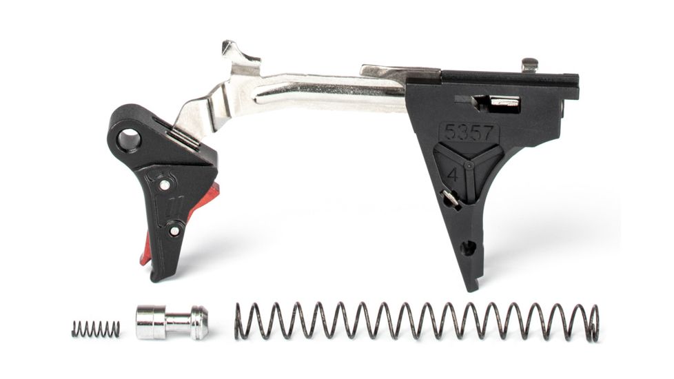 ZEV Technologies ZEV PRO Flat Face Trigger Drop-In Kit, 4th Gen, 9mm, Black/Red FFT-PRO-DRP-4G9-B-R