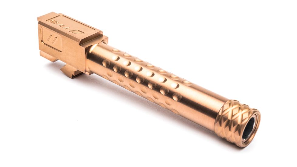 ZEV Technologies Glock 19 Gen 1-5 9mm Luger Optimized Match Threaded Pistol Barrel, 5.06in, 1-14 Twist, 1/2x28, Bronze PVD, BBL-19-OPT-TH-BRZ
