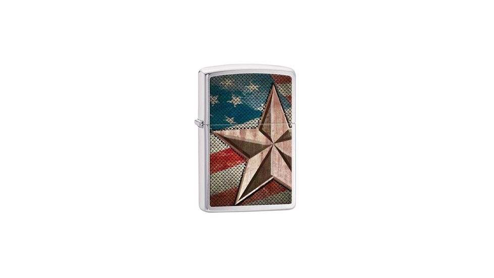 Zippo Brushed Chrome, Silver w/American Flag, Retro Star, ZI28653