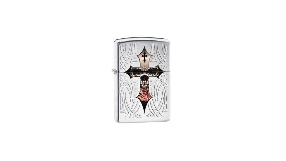 Zippo Cross-Adorned Skull Lighter, High Polish Chrome 28874