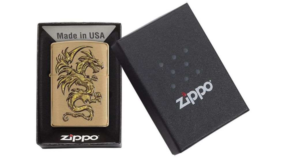Zippo Dragon Design Brushed Brass Pocket Lighter 29725