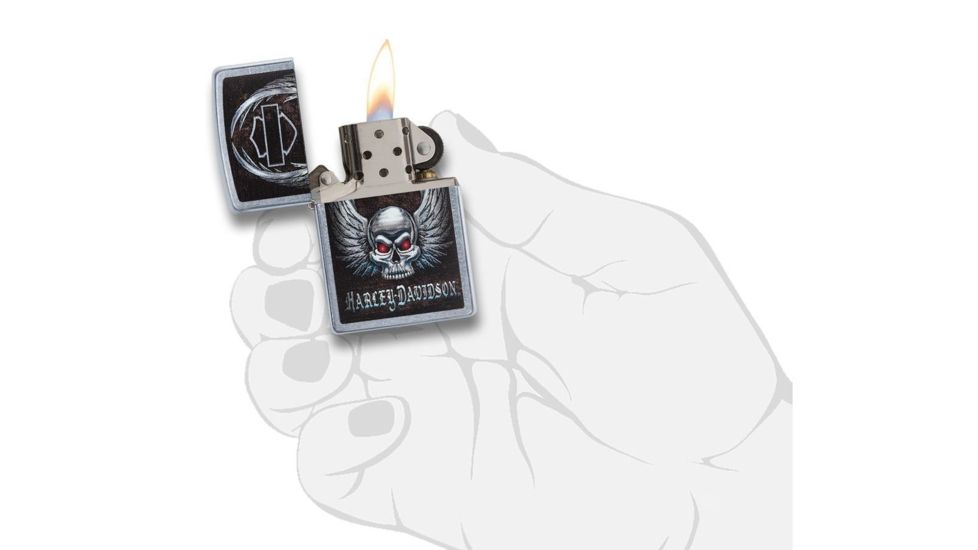 Zippo Harley Davidson Skull Street Chrome Lighter 29558