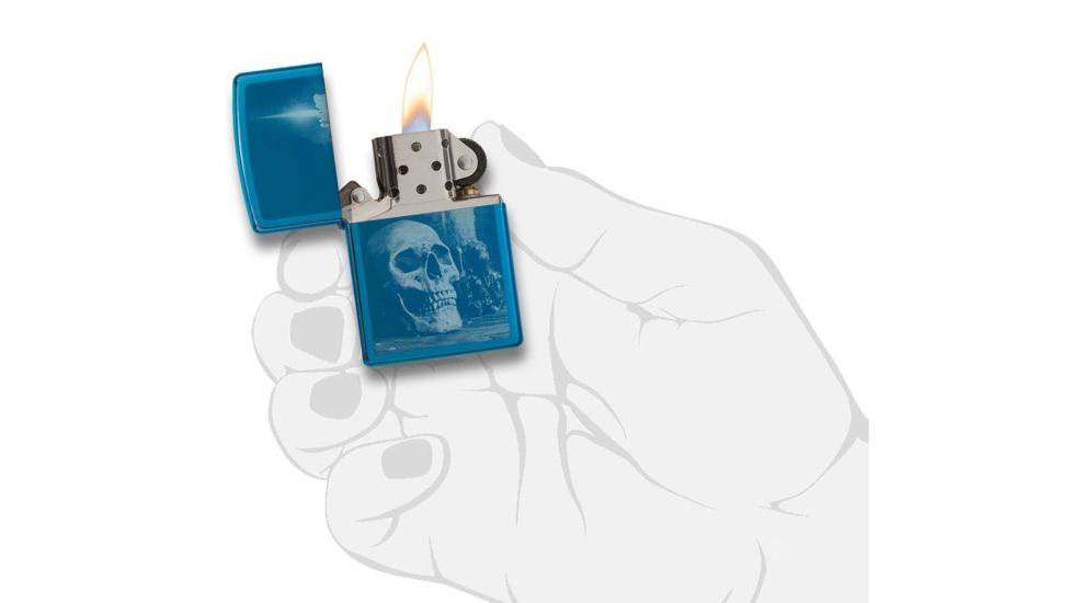 Zippo High Polish Blue Skull Design Pocket Lighter w/ Box 29704