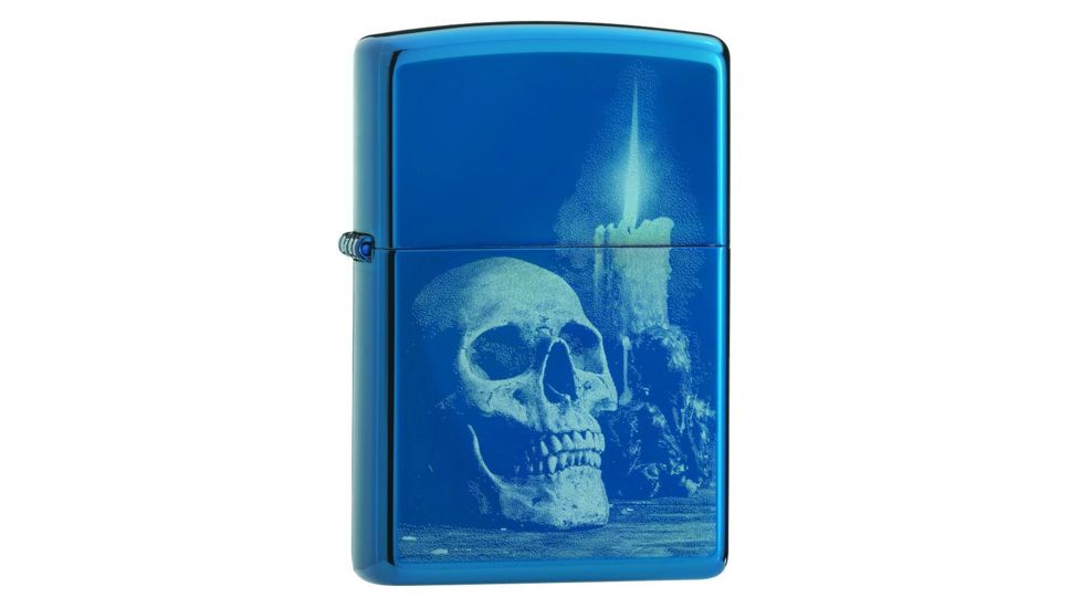 Zippo High Polish Blue Skull Design Pocket Lighter w/ Box 29704