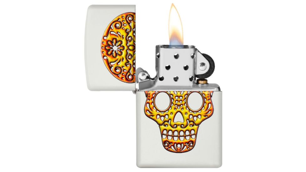 Zippo Sugar Skull Pocket Lighter, White Matte, 49003
