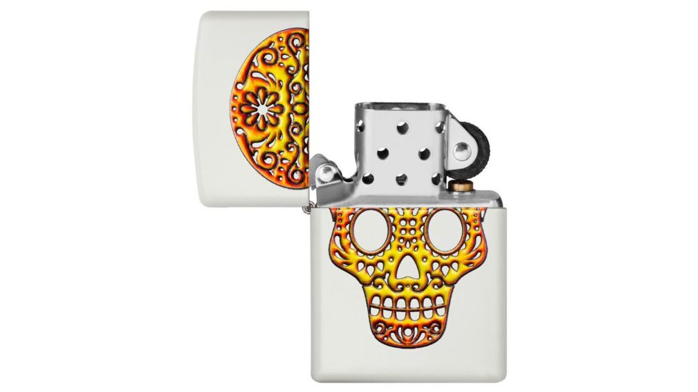 Zippo Sugar Skull Pocket Lighter, White Matte, 49003