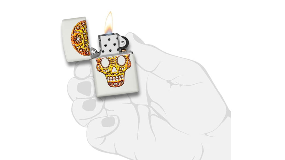 Zippo Sugar Skull Pocket Lighter, White Matte, 49003