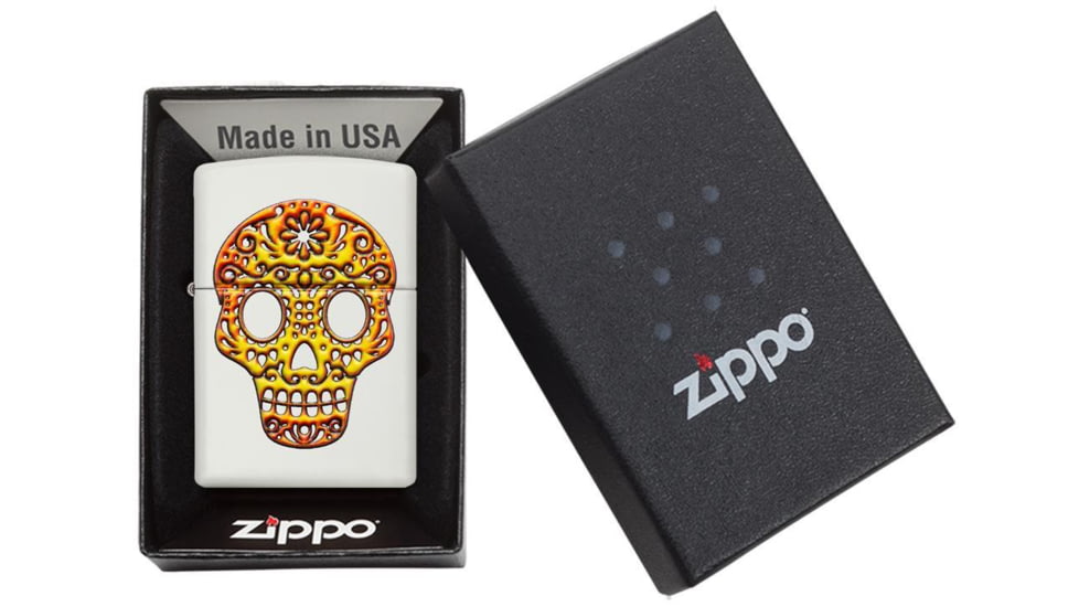 Zippo Sugar Skull Pocket Lighter, White Matte, 49003