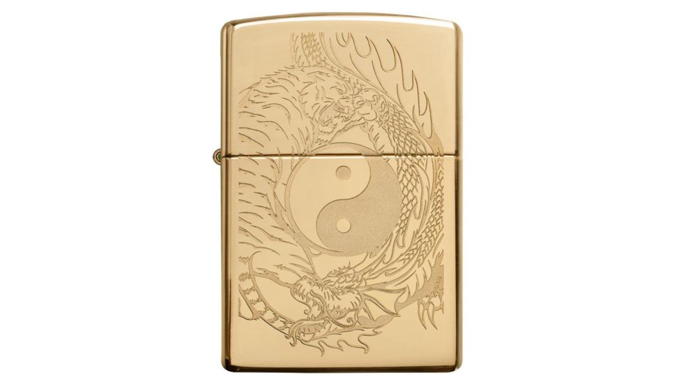Zippo Tiger and Dragon Design Pocket Lighter, Polish Brass, 49024