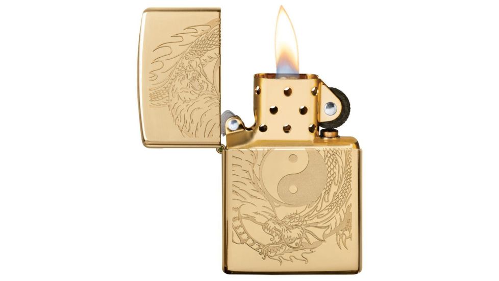 Zippo Tiger and Dragon Design Pocket Lighter, Polish Brass, 49024