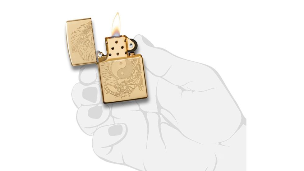 Zippo Tiger and Dragon Design Pocket Lighter, Polish Brass, 49024