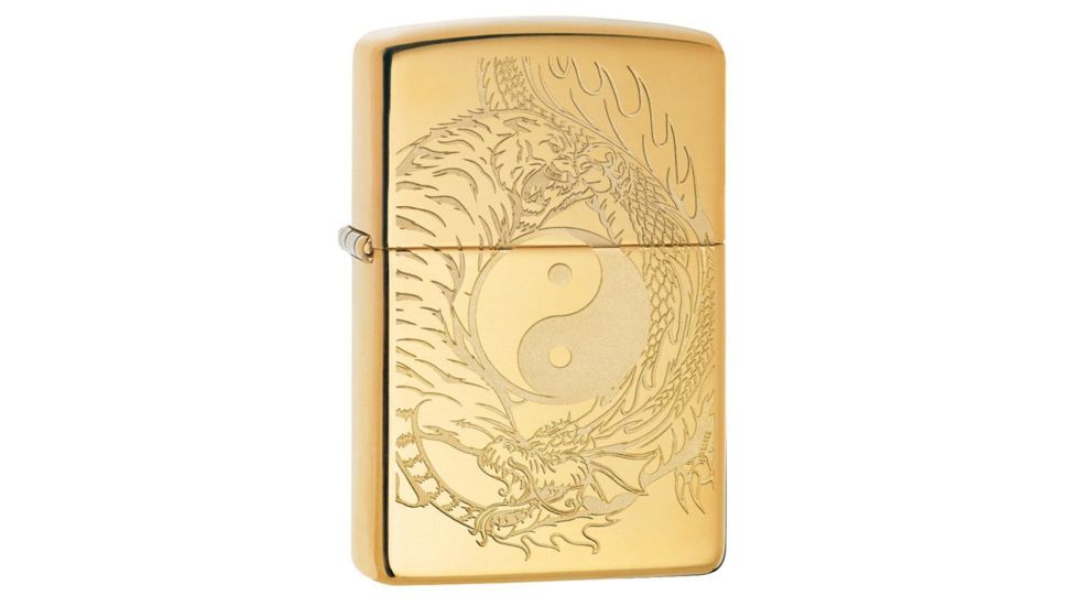 Zippo Tiger and Dragon Design Pocket Lighter, Polish Brass, 49024