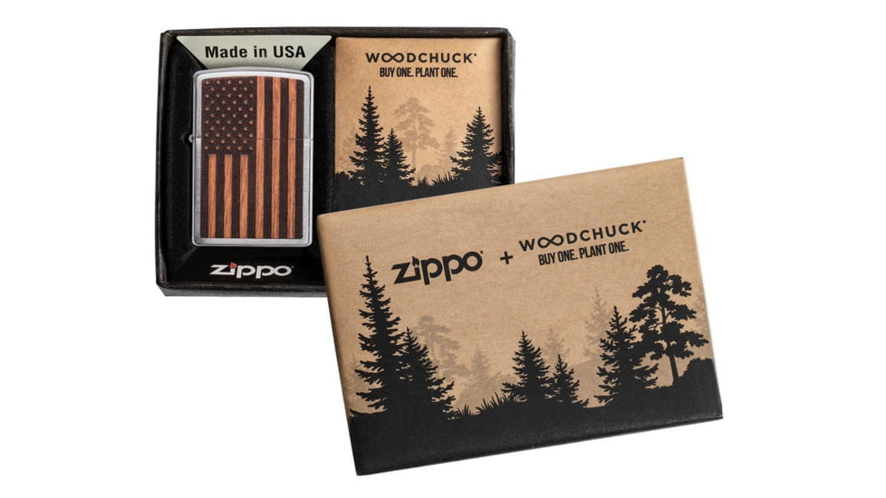 Zippo WOODCHUCK USA American Flag Pocket Lighter, 29966