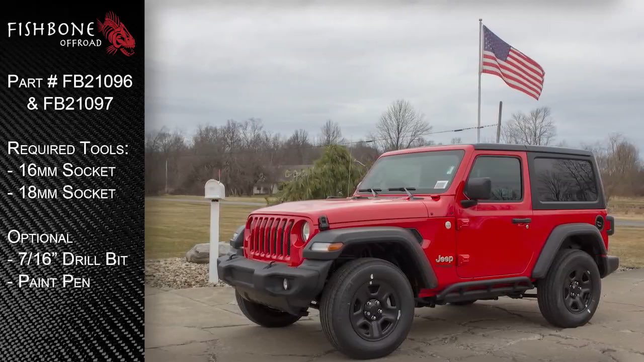 opplanet fishbone offroad fb21097 and fb21096 jl rocker guards installation guide video