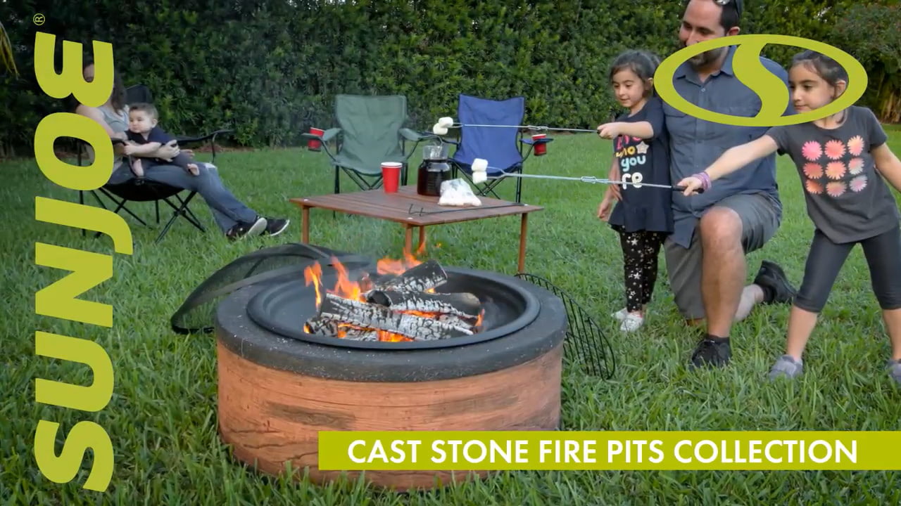 opplanet sun joe sjfp28 and sjfp35 cast stone base wood burning fire pits live demo video