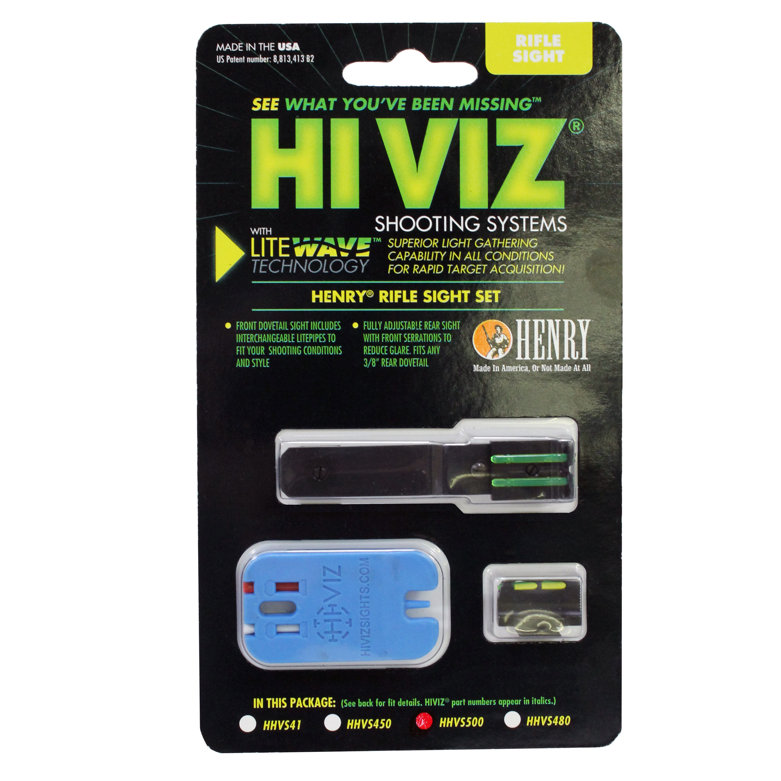 HiViz HHVS001 Interchangeable Front Sight Black, Green, Red, White LitePipes Black For Henry Lever Action