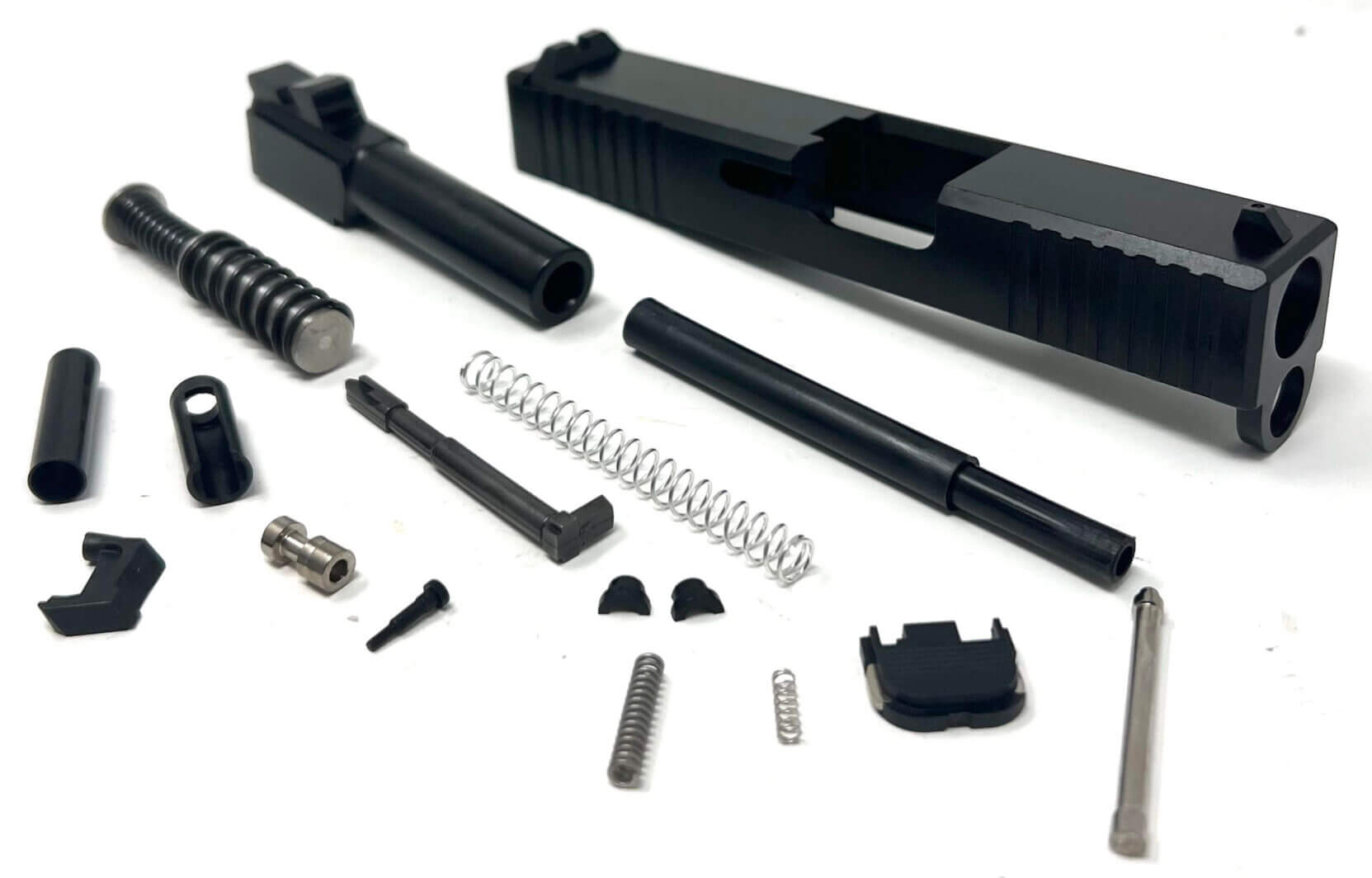 thumbnail interactive-video image 1 of PATMOS Judah G26 Complete Slide Assembly – Barrel, SPK, LPK, Fits Glock 26 Gen 3, 9mm, USA Made 1 of 5