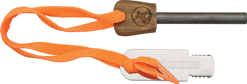 Briquet Fire Starter Rough Rider 1041 - Outil Survie Manche Bois Orange - Neuf