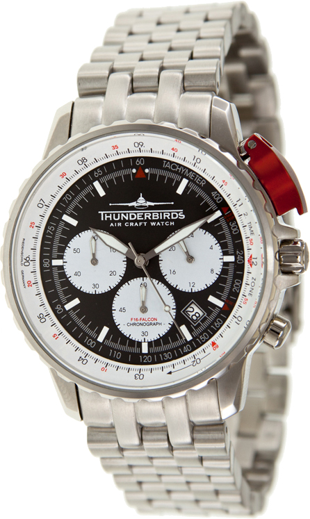 Thunderbirds F16 Falcon Mens Watch w/ Date Display, Silver Steel