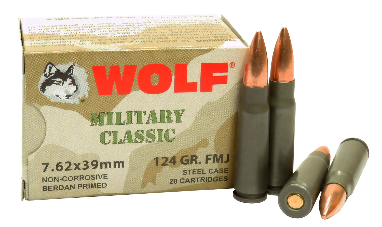 Wolf MC762BFMJ Military Classic 7.62x39mm 124 Gr Full Metal Jacket